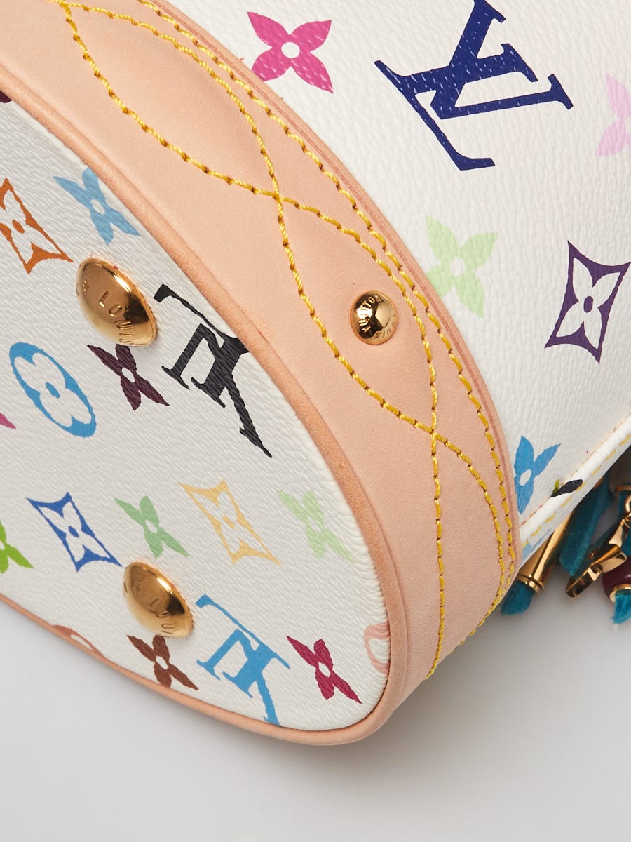 Louis Vuitton Limited Edition White Monogram Multicolore Fringe Bucket Bag  w/ Accessories Pouch - Yoogi's Closet