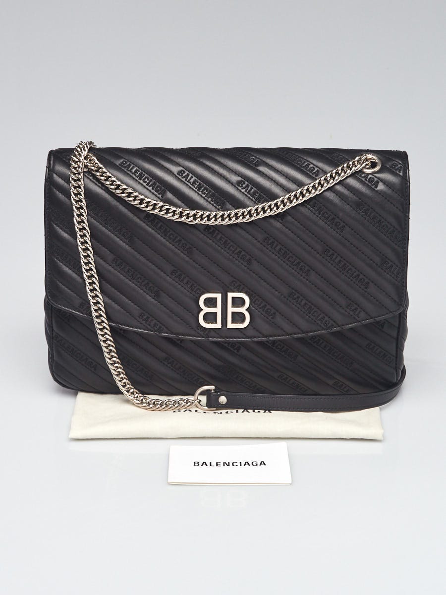 Balenciaga Black Quilted Embossed Leather BB Round Large Flap Bag - Yoogi's  Closet