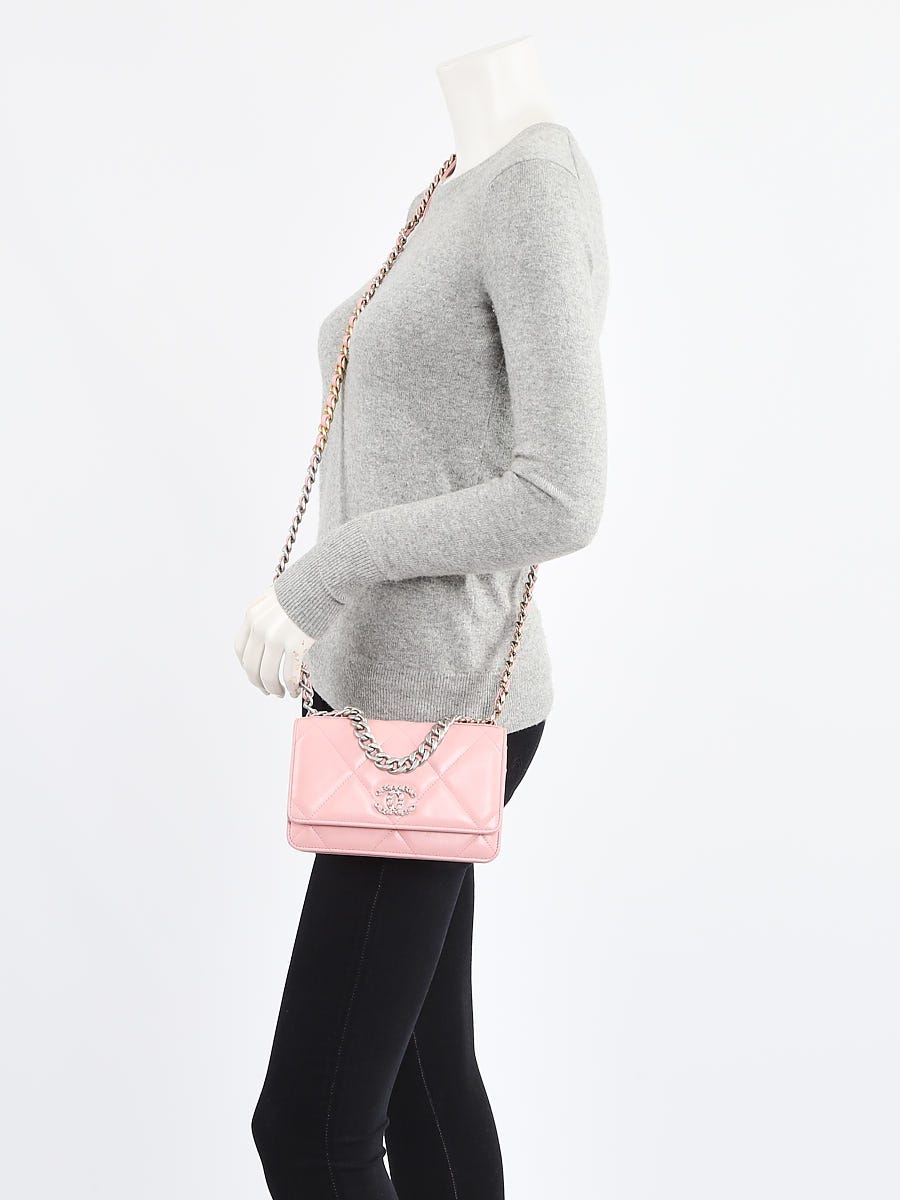 Chanel Pink Quilted Lambskin Leather Chanel 19 WOC Clutch Bag
