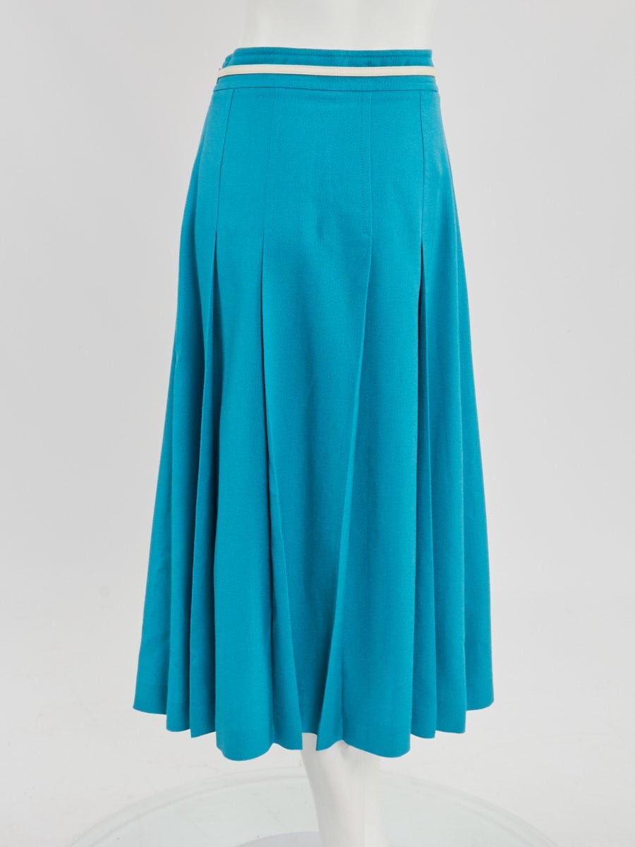 Gucci Blue Pleated Cotton Blend Double G Chain Long Skirt Size 8/42