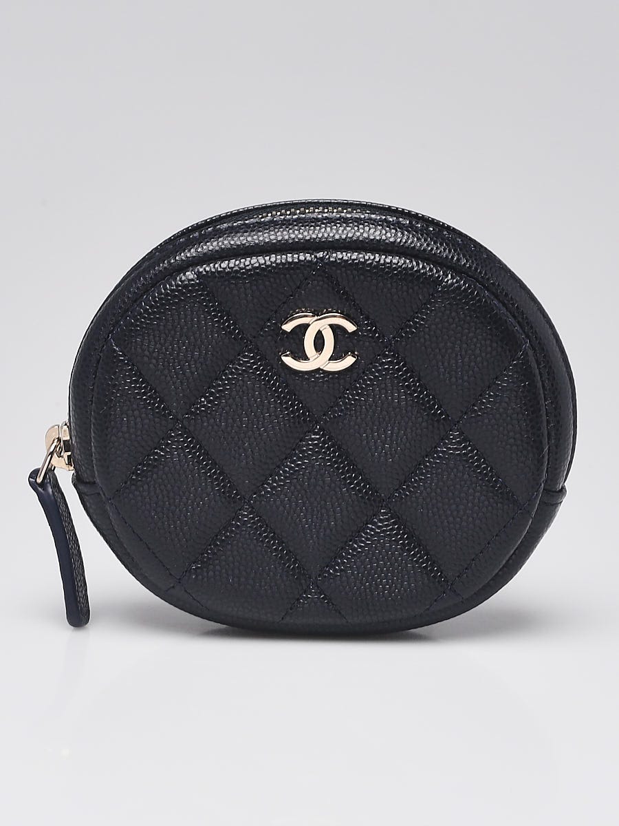 Chanel Black Quilted Caviar Leather Round Coin Purse - Yoogi's Closet