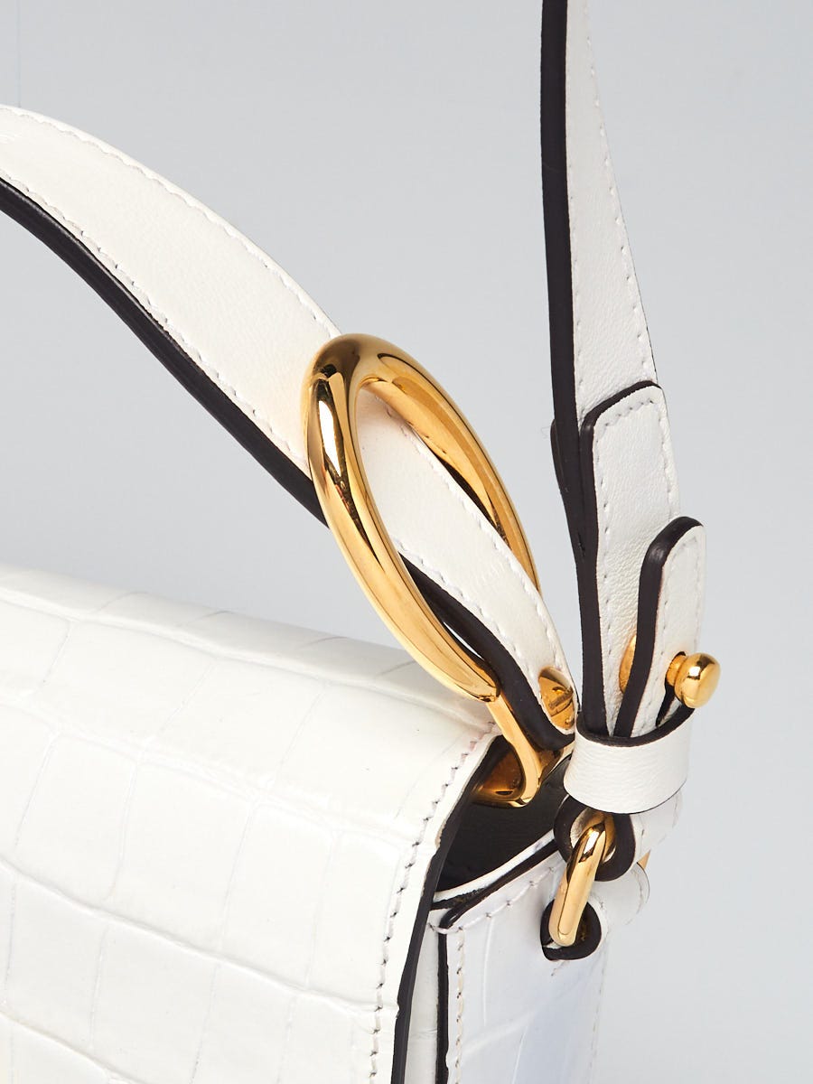 Chloe White Croc Embossed Calfskin Leather Mini C Shoulder
