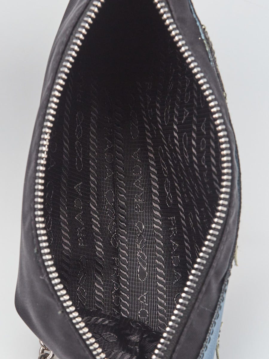 Auth PRADA - Black Blue Green Saffiano Leather Clutch Bag
