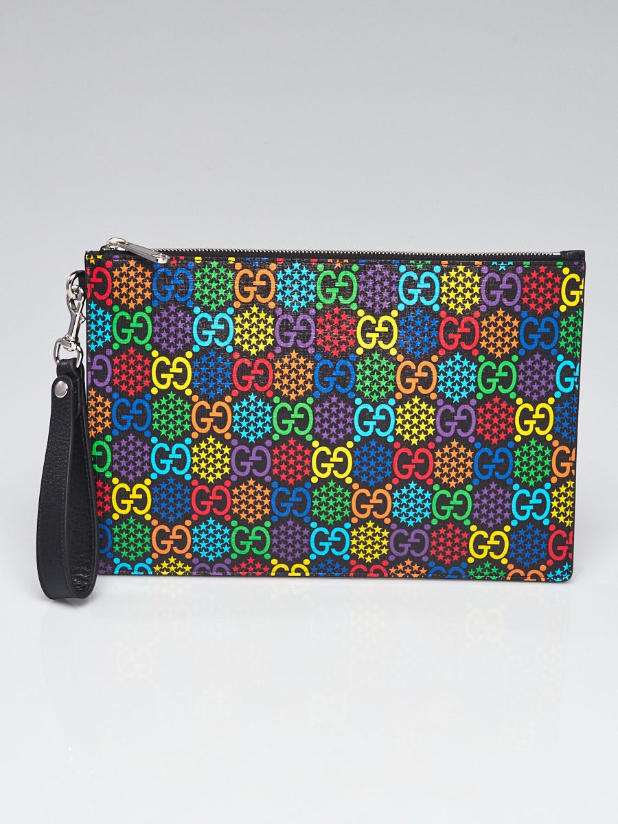 Gucci Multicolor Black GG Supreme Coated Canvas Psychedelic Wristlet Pouch Yoogi s Closet