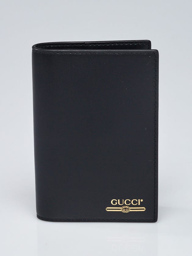 Gucci Black Smooth Leather Logo Print Passport Holder
