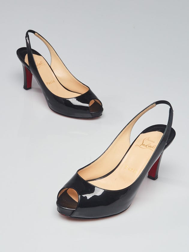 Christian Louboutin Black Patent Leather Peep Toe Slingback Pumps Size 5.5/36