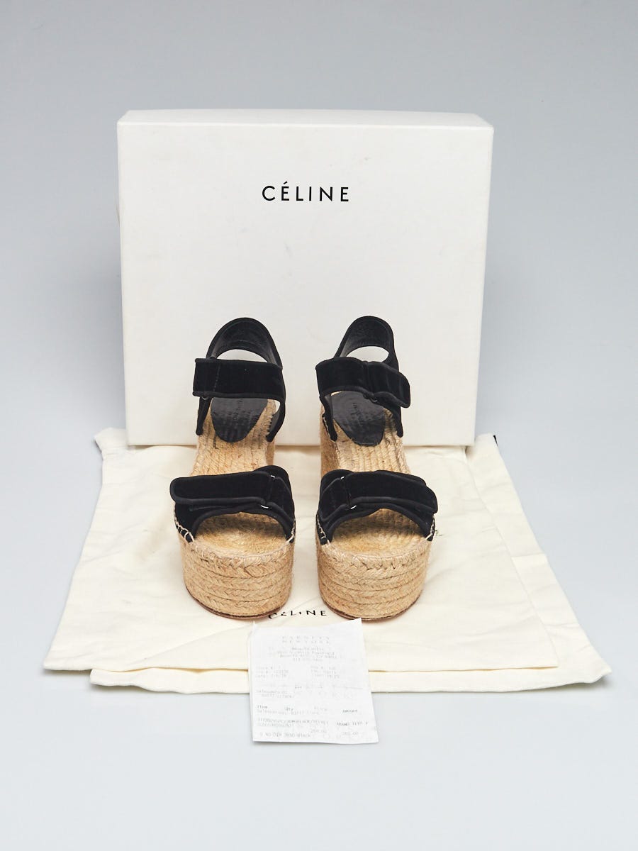 Celine Black Velvet Scratch Espadrille Platform Sandals Size