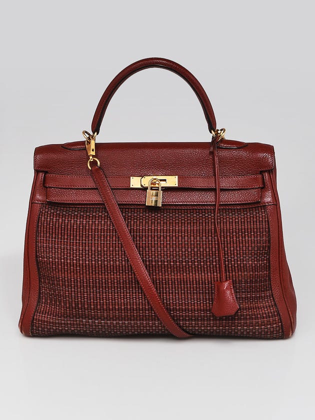 Hermes 35cm Rouge H Buffalo Leather and Crinoline Gold Plated Kelly Retourne Bag