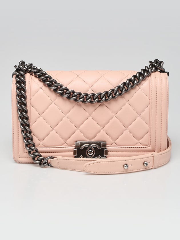 Chanel Pink Quilted Lambskin Leather Medium Boy Bag