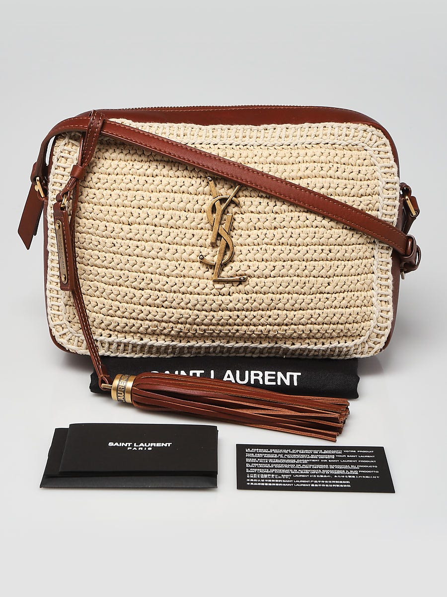 Saint Laurent Leather-trimmed Raffia Shoulder Bag - Beige - One Size