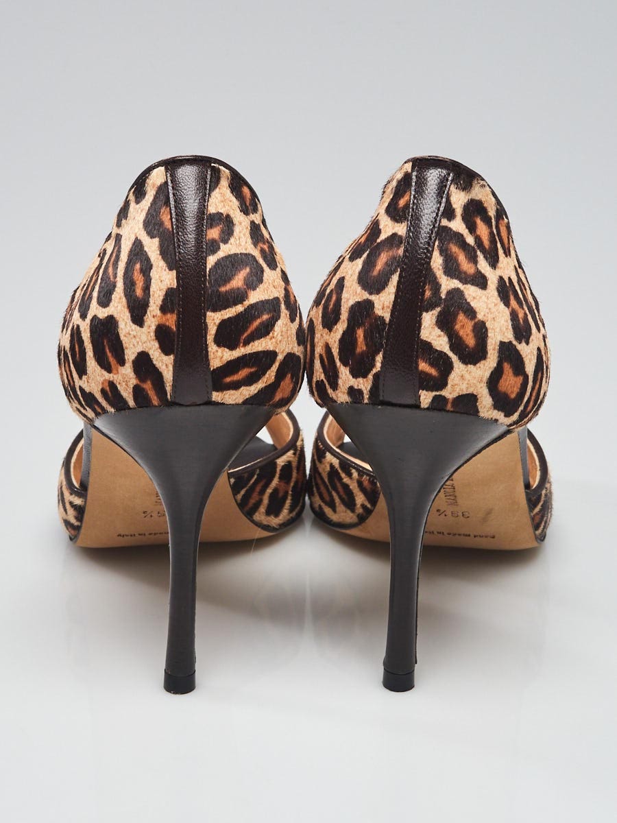 MANOLO BLAHNIK ヒョウ柄 ハイヒール　37 2/1 Manolo Blahnik Leopard Print Pony Hair Peep Toe Pumps Size 9