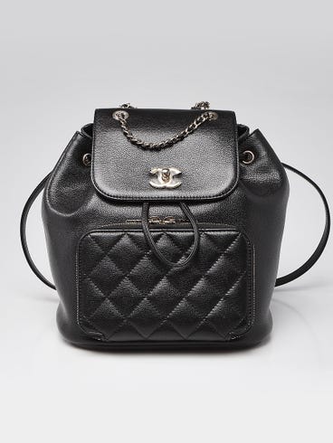 chanel black caviar leather backpack Small Cargo Light Gold Hardware Fair Condition Chanel Caviar Quilted CC Mini