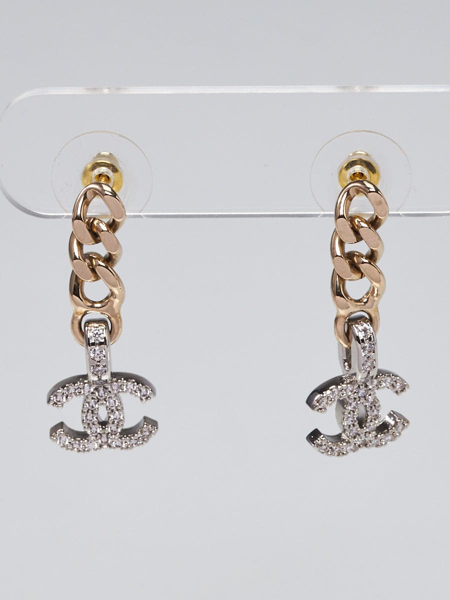 Chanel Goldtone Chain and Crystal CC Drop Earrings - Yoogi's Closet