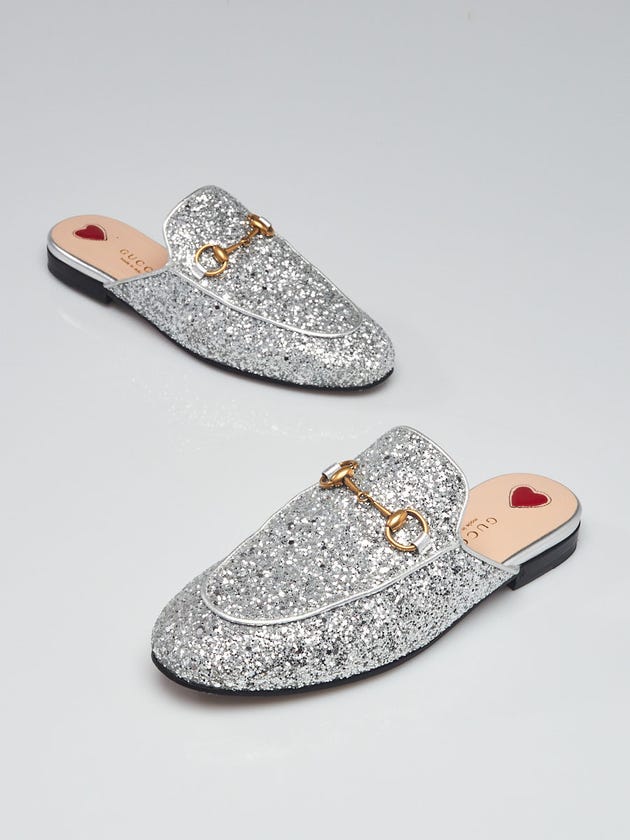 Gucci Silver Glitter Princetown Mules Size 5.5/36
