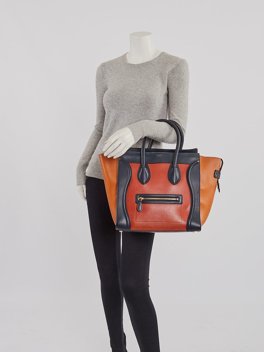 Celine Tri-Color Calfskin Leather Mini Luggage Tote Bag