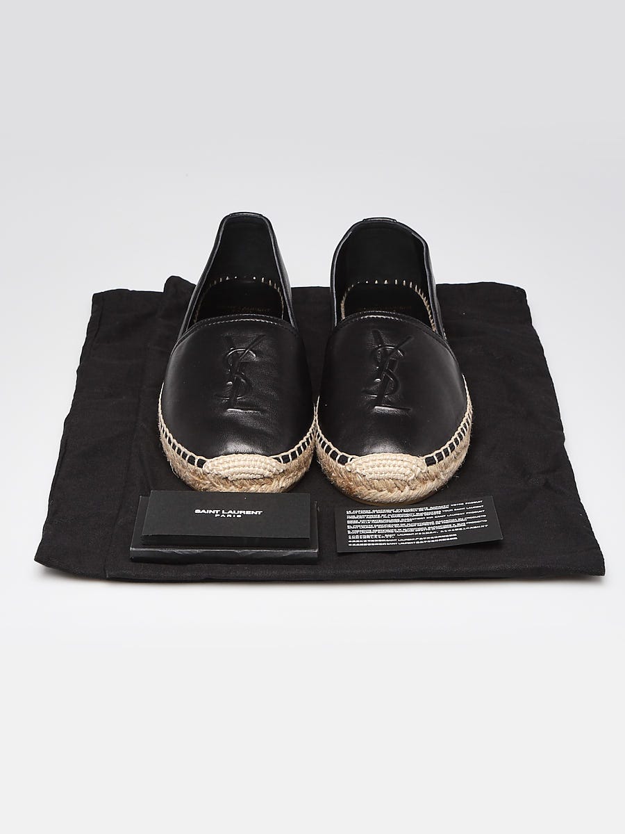 Louis Vuitton Black Pebbled Leather Starboard Espadrille Flats Size 7.5/38  - Yoogi's Closet