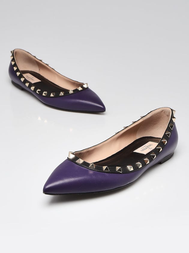 Valentino Purple/Black Leather Rockstud Flats Size 7.5/38