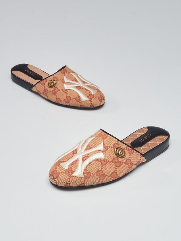 Gucci Beige/Red GG Canvas NY Yankees Mules Size 3.5/34
