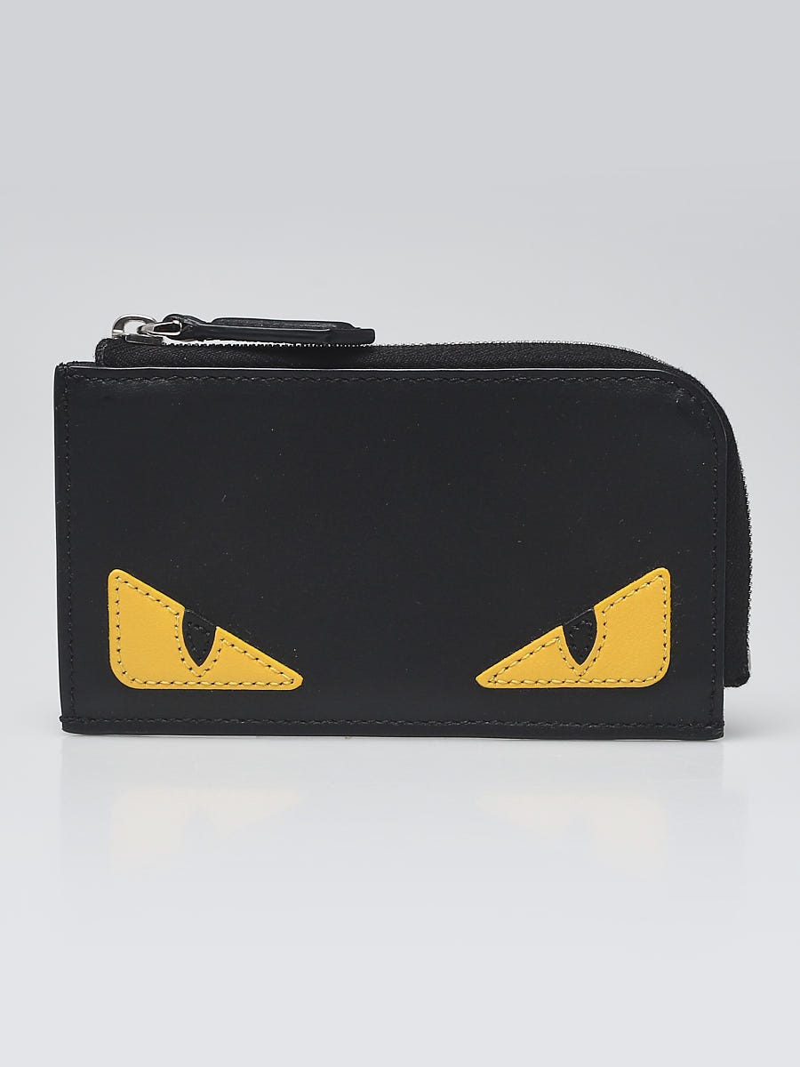 Fendi Black Leather Monster Eyes Zip Card Case Wallet 7M0270