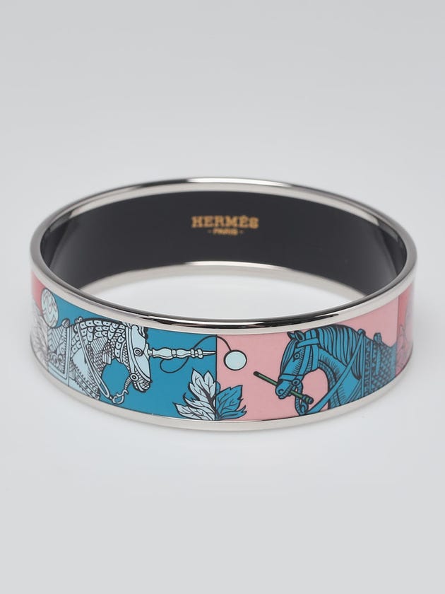 Hermes Multicolor Printed Enamel Gold Plated Wide Bangle Bracelet