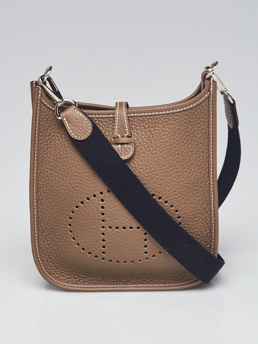 NEW Hermes Evelyne TPM Bag Etoupe Navy Canvas Strap Clemence