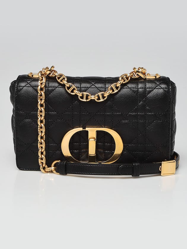 Christian Dior Black Cannage Quilted Calfskin Leather Small Caro Bag