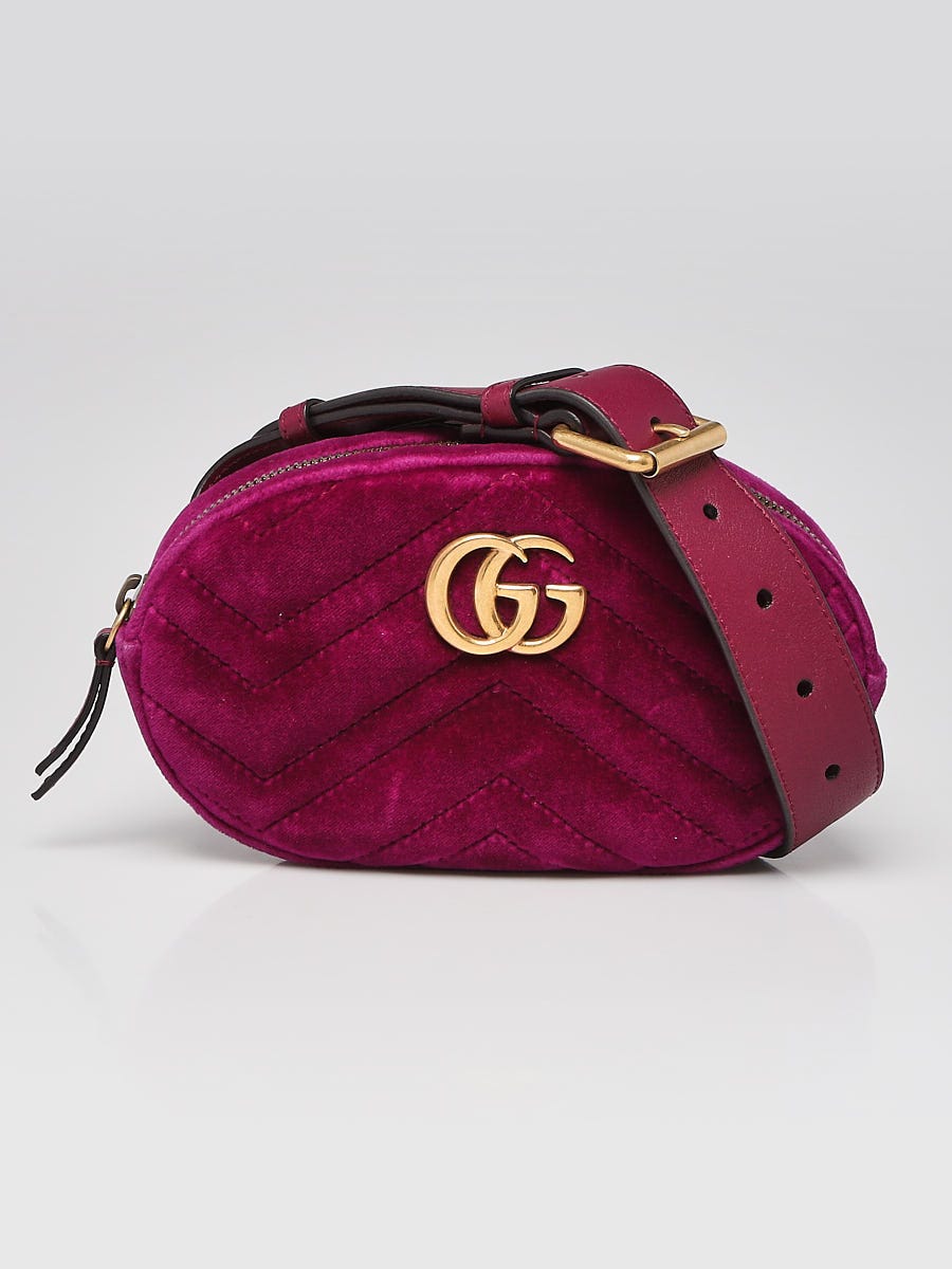 Gucci Purple Quilted Velvet GG Marmont Waist Belt Bag Size 95