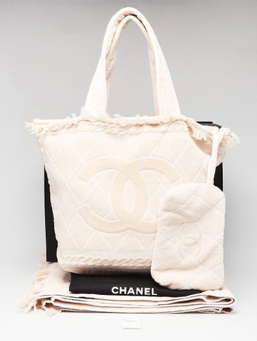 NEW Chanel White Terry Cloth Makeup Accessories Pouch