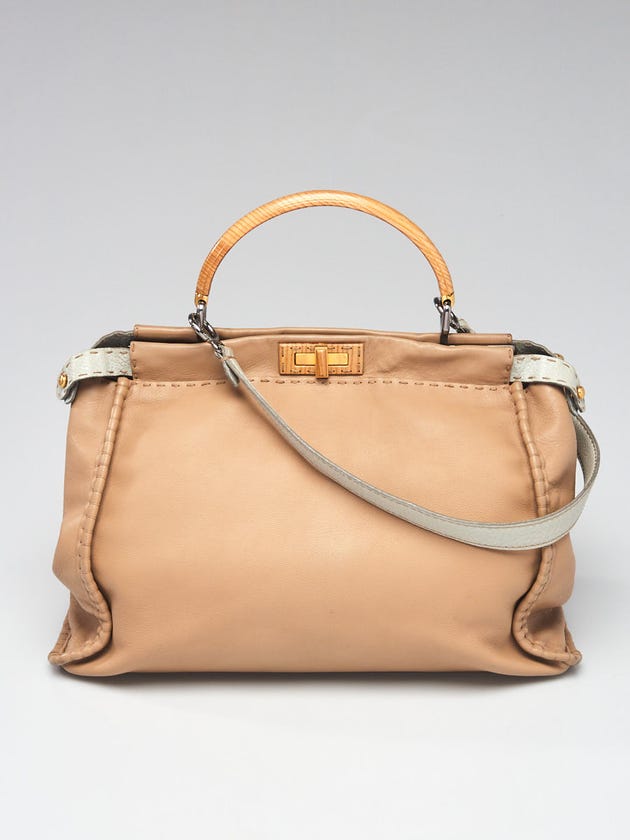 Fendi Beige/Light Blue Selleria Leather Large Peekaboo Bag 8BN210