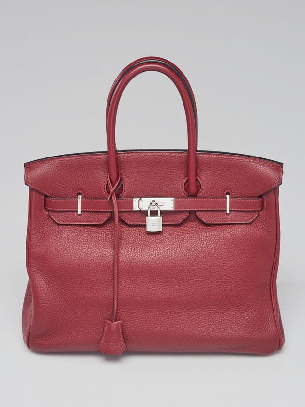 Hermes 35cm Rouge H Clemence Leather Palladium Plated Birkin Bag
