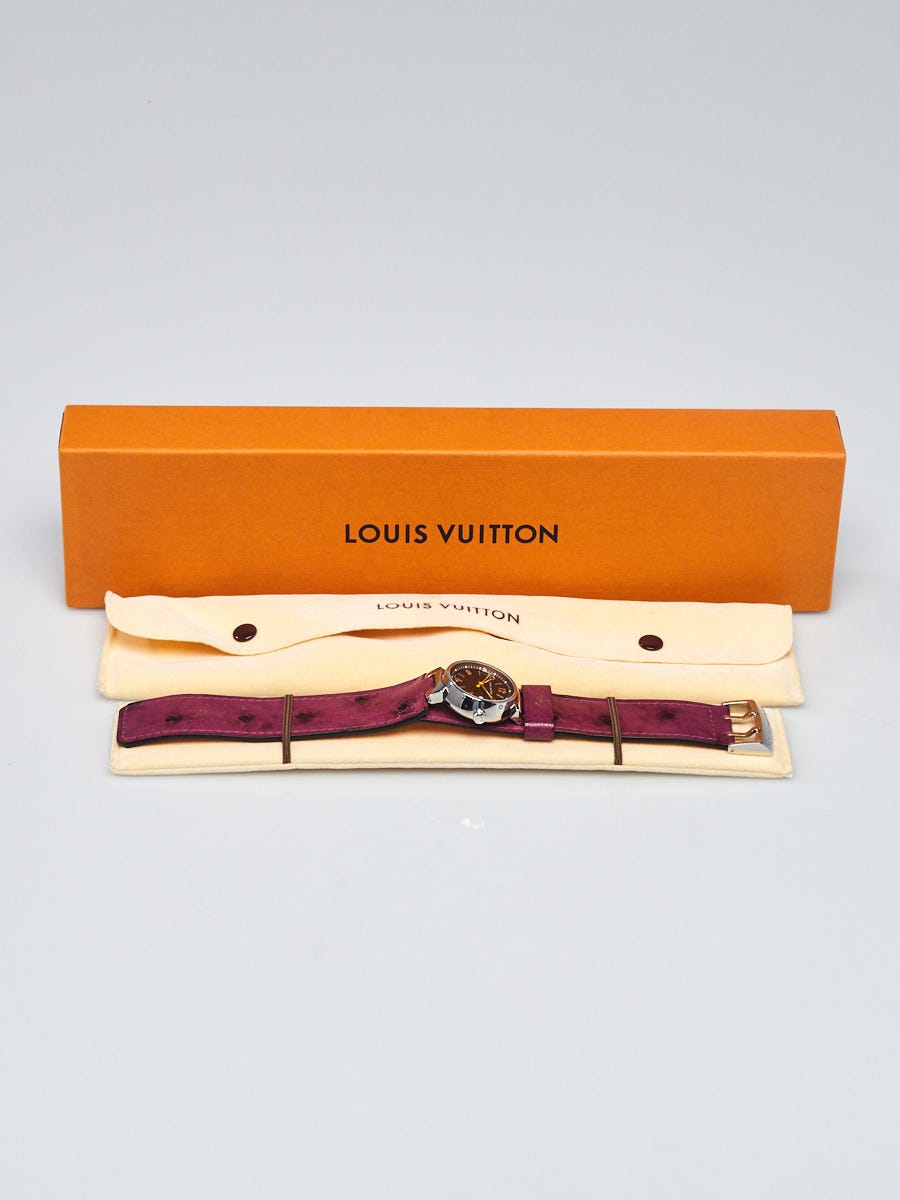Louis Vuitton Purple Ostrich and Stainless Steel 27mm Tambour Quartz Watch