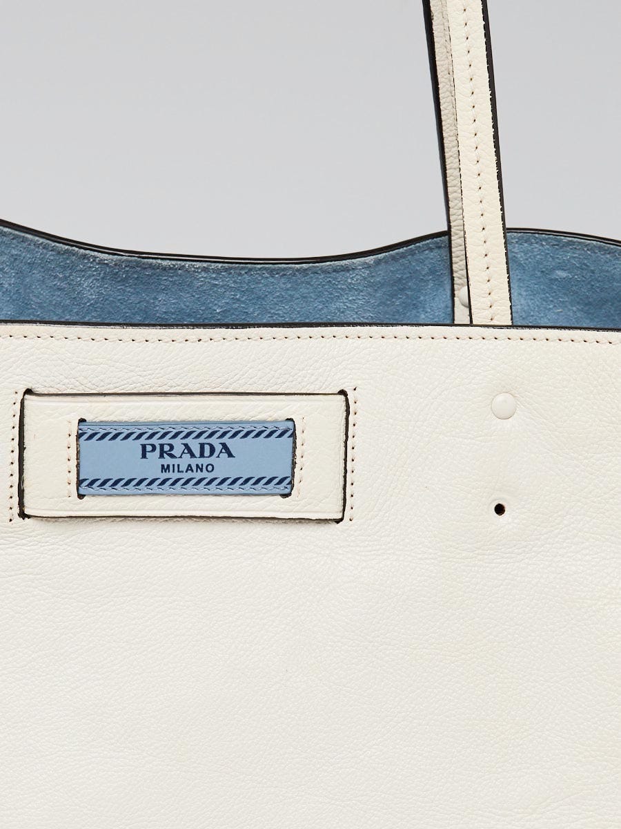 Prada White Glace Calf Leather Etiquette Tote Bag 1BG122 - Yoogi's Closet