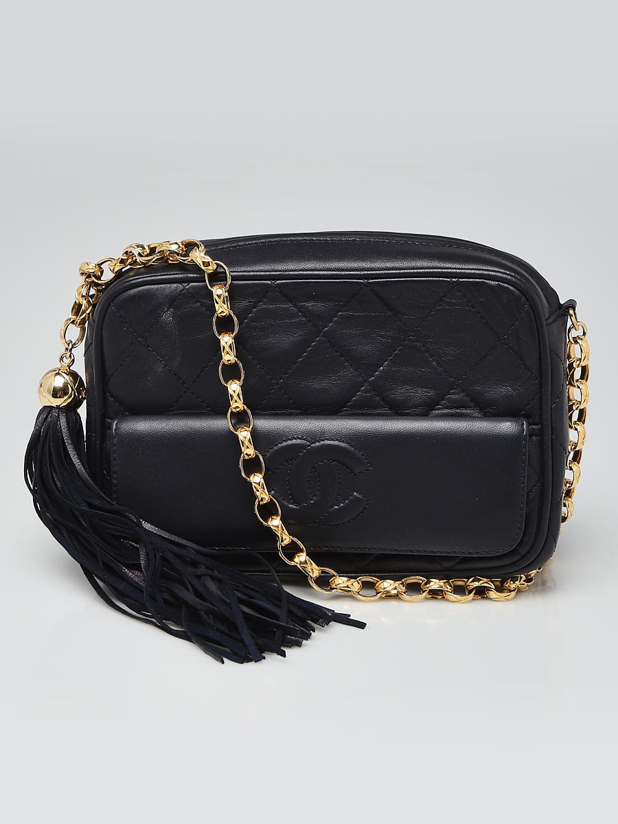 Chanel Navy Blue Quilted Lambskin Leather Small Tassel Camera Bag - Yoogi's  Closet
