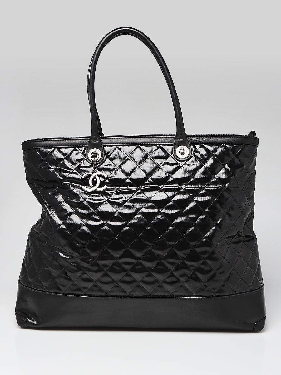 Chanel Black Striated Quilted Coated Canvas Large Rue Cambon Tote