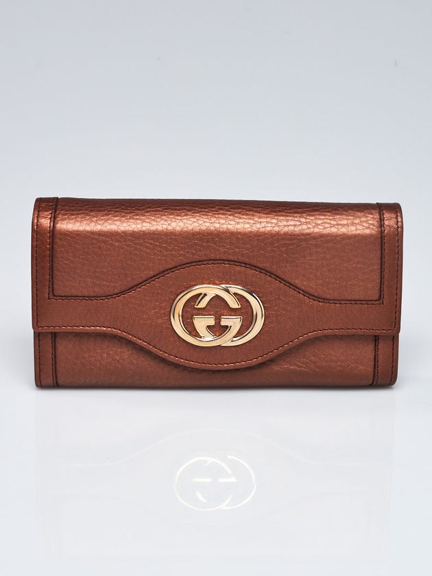 Gucci Bronze Pebbled Leather Sukey Continental Wallet