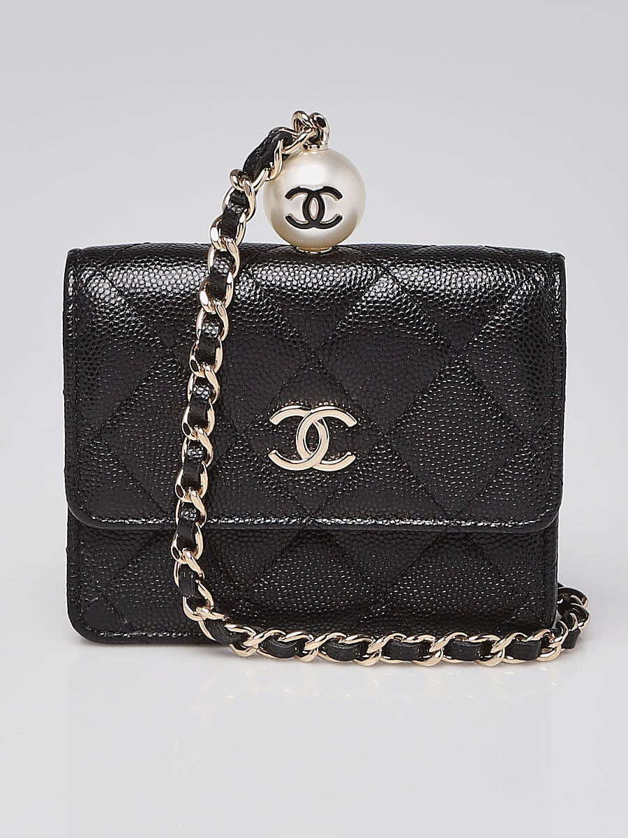 Chanel Black Quilted Caviar Leather Pearl Card Holder On Chain Bag -  Yoogi's Closet