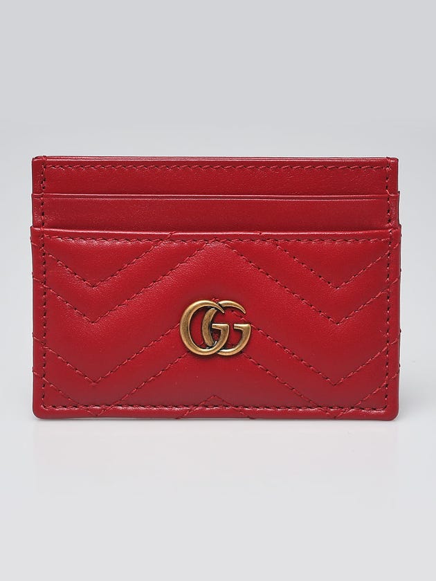 Gucci Hibiscus Red Quilted Leather GG Marmont Card Case