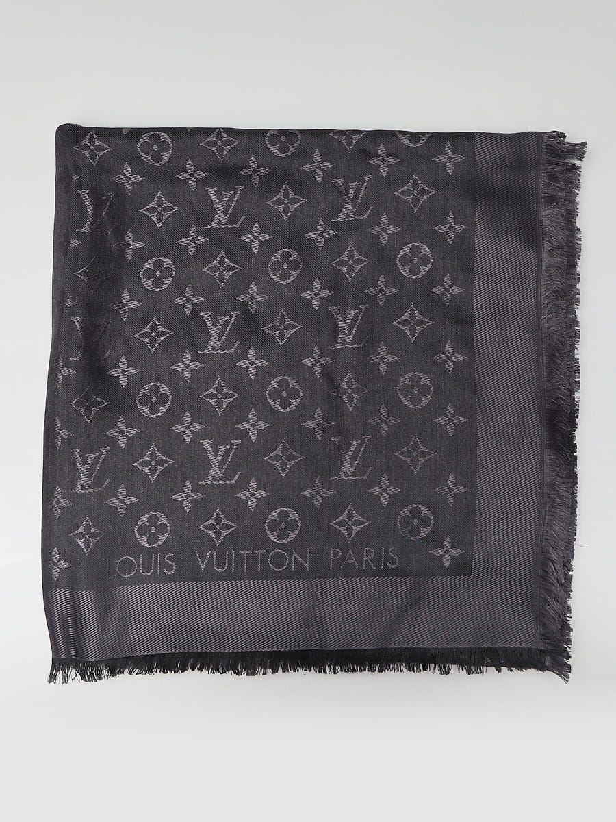 Louis Vuitton Grey Monogram Silk/Wool Shawl Scarf - Yoogi's Closet