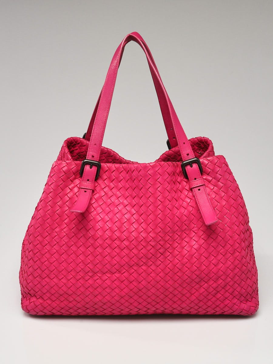 PRADA Small Woven Leather Tote Pink