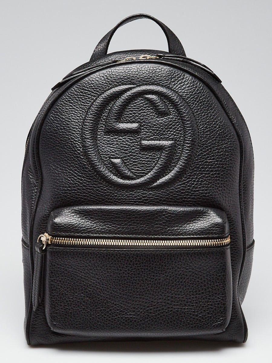 Gucci Black Pebbled Leather Soho Chain Backpack Bag - Yoogi's Closet