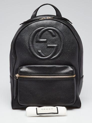 authentic leather gucci backpack GG Supreme Monogram Azalea Calfskin Medium Retro Interlocking G Black 1838210 FASHIONPHILE function smart phone pockets which is great for storage Gucci Black Pebbled Leather Backpack