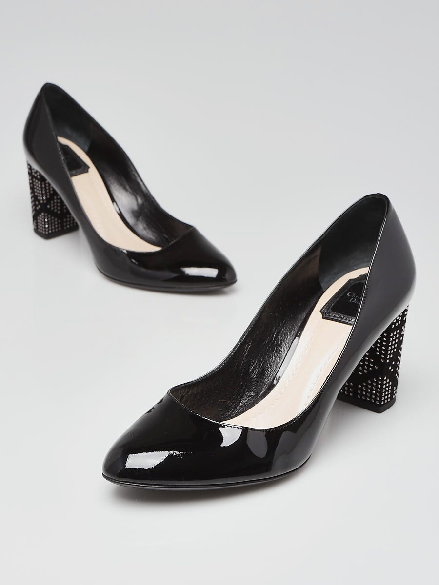 Christian Dior Black Patent Leather/Suede Studded Heels Size 8.5/39