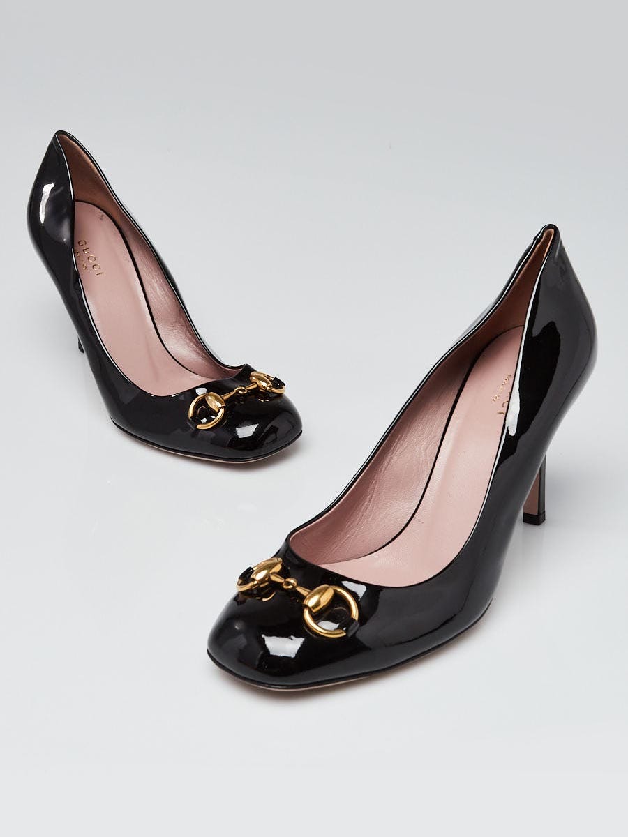 Gucci Black Patent Leather Jolene Peep Toe Pumps Size 8.5/39