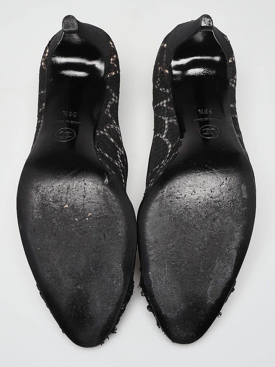 Chanel Black Mesh/Tweed Cap Toe Pumps Size 8/38.5