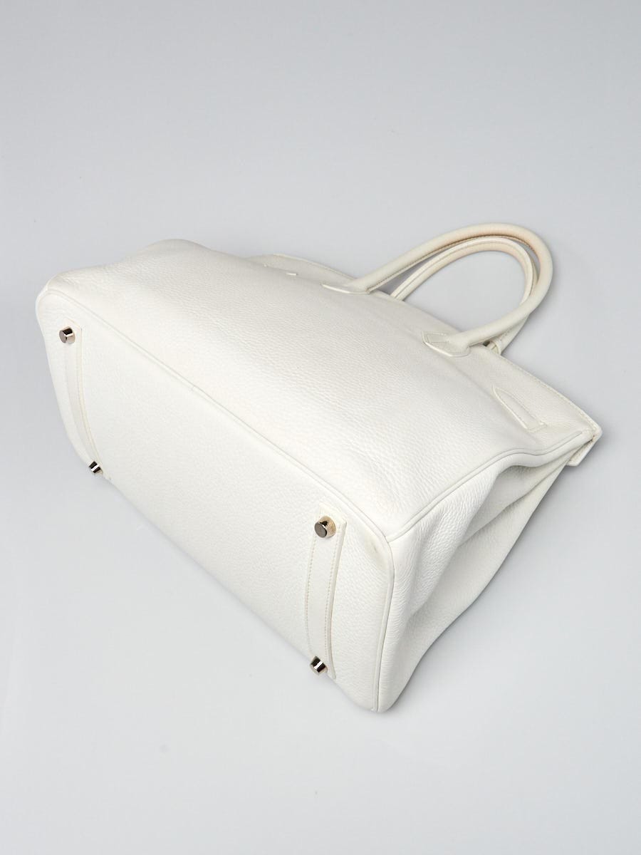Hermes 35cm White Clemence Leather Palladium Plated Birkin Bag - Yoogi's  Closet