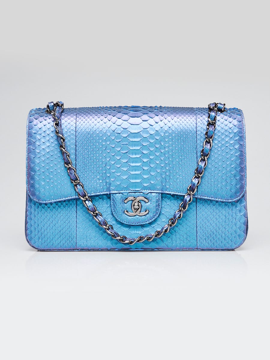 Chanel Iridescent Blue Python Classic Jumbo Double Flap Bag | Yoogi's ...