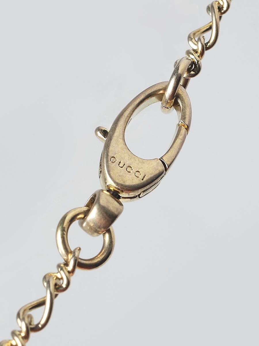 Gucci Goldtone Metal Green Crystal Lion Head Necklace | Yoogi's Closet