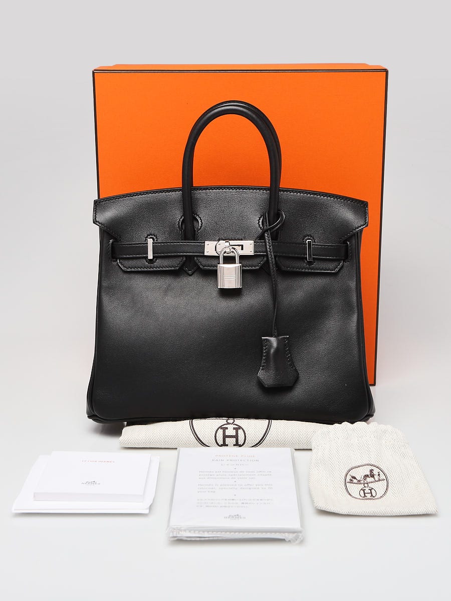 Hermes 25cm Black Swift Leather Palladium Plated Birkin Bag