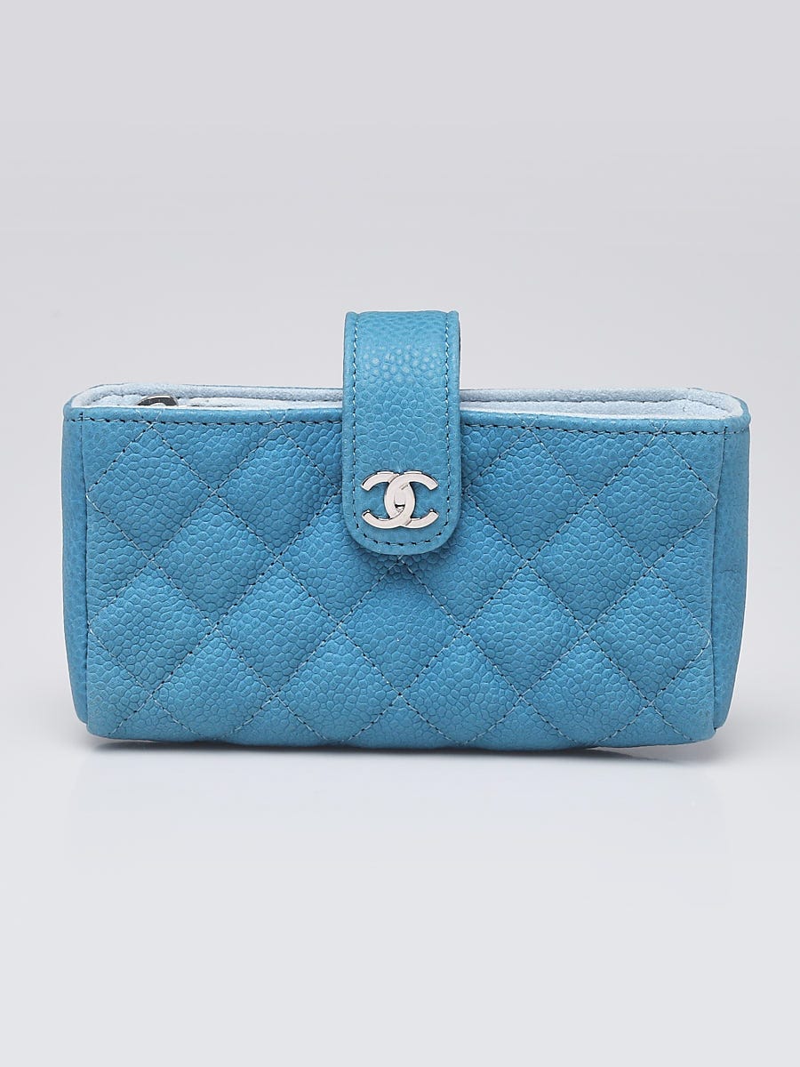 Chanel Blue Quilted Matte Caviar Leather CC O-Mini Phone Pouch