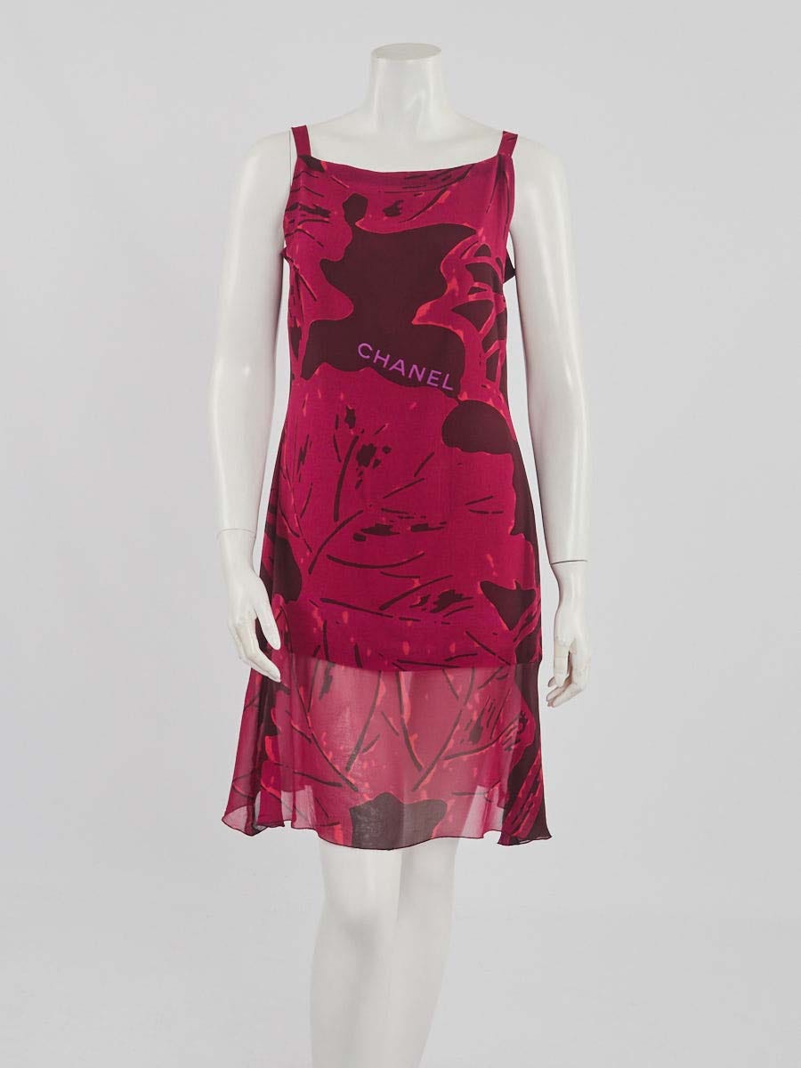 Chanel Purple Silk Graphic Print Slip Dress Size 10/42 - Yoogi's Closet